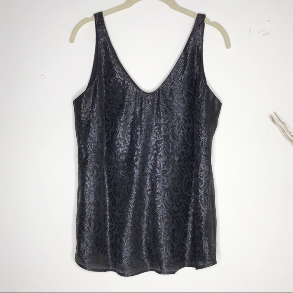 Loft shimmer black floral top